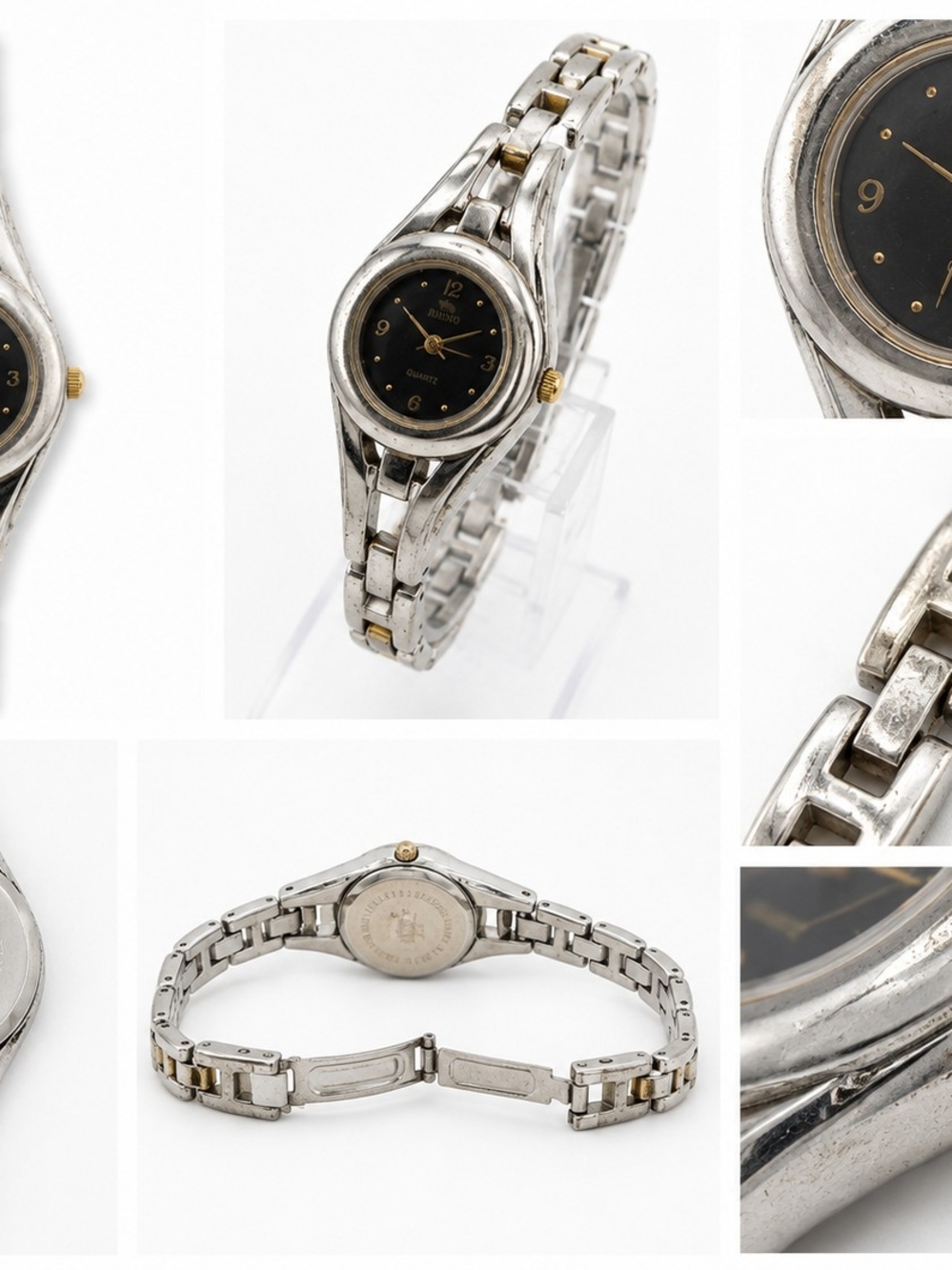 Ladies Stainless Steel Two-Tone Wristwatch - Black Dial
